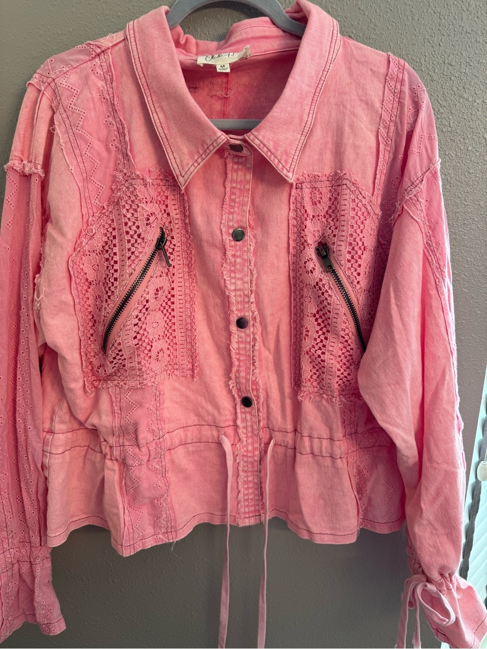 Oli & Hali Pink Lace-Panel Jean Jacket - Picture 4 of 8